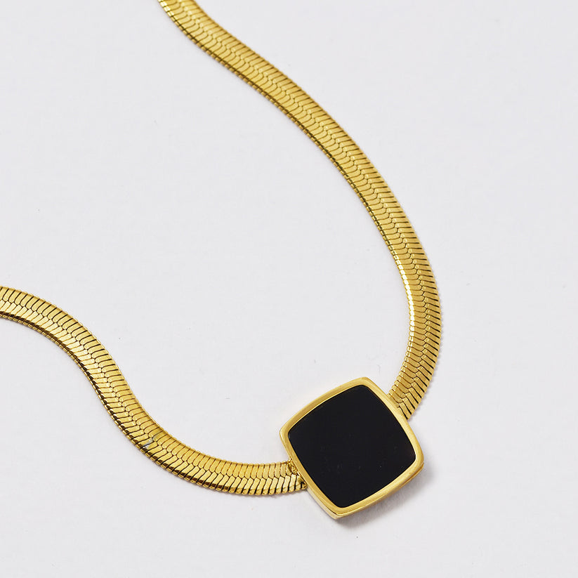 Herringbone Necklace with Enamel Square