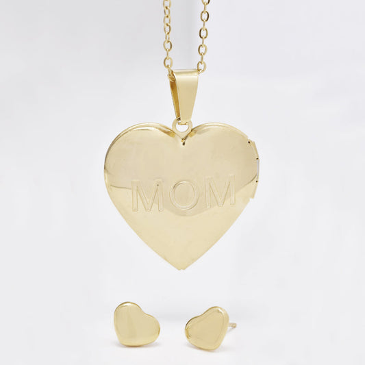 Mom Heart Locket - Necklace & Earring Set